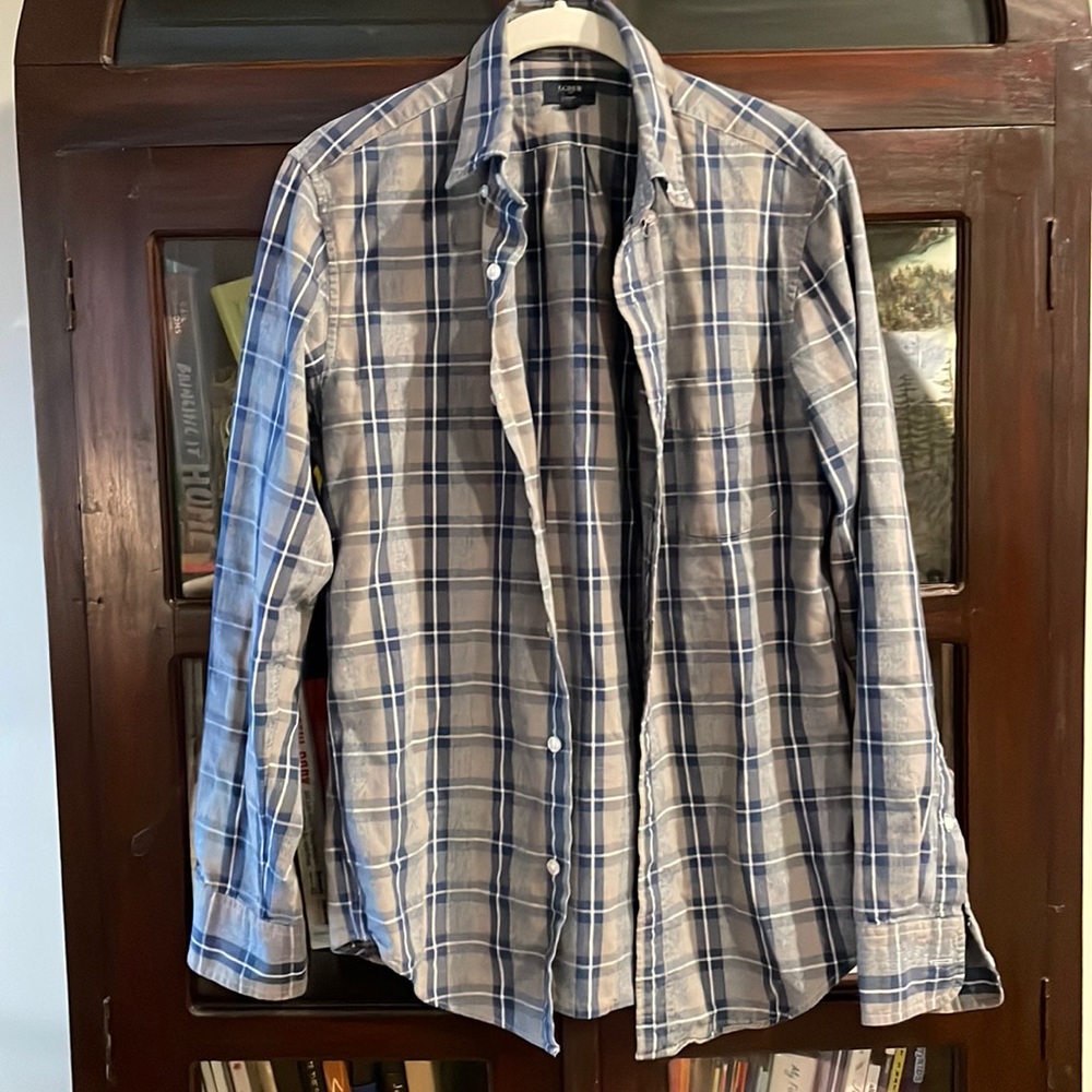 J Crew Mens button down blue plaid shirt size small slim